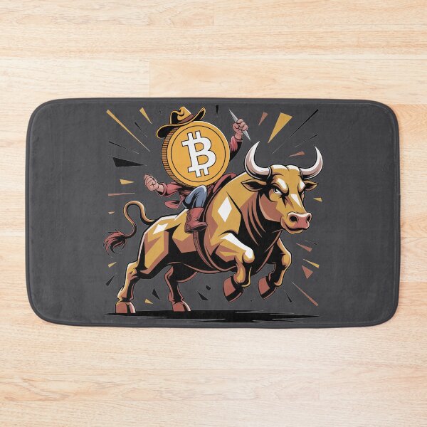 Artikelvorschau, Lustige Bitcoin-Münze reitet Bull Crypto Cartoon entworfen und verkauft von Nature's Fancy.