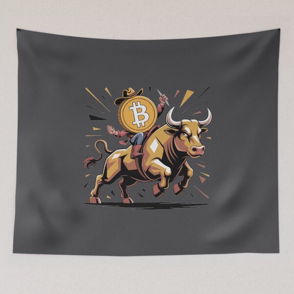 Item preview, Funny Bitcoin Coin Riding Bull Crypto Cartoon designed and sold by Nature's Fancy.