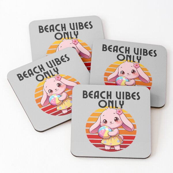 Item preview, Beach Vibes Bunny – Cute Cartoon with Beach Ball and Summer Dress designed and sold by Dino-Lune.