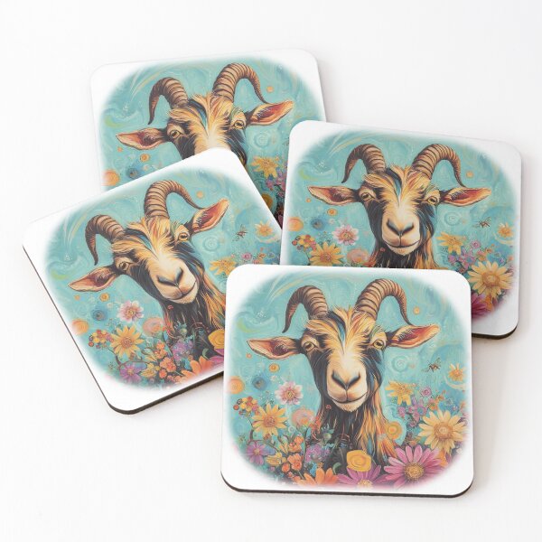 Item preview, Whimsical Colorful Goat Floral Artwork designed and sold by PacImpressions.