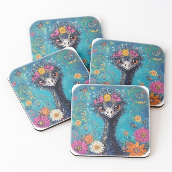 Item preview, Whimsical Colorful Emu Floral Artwork designed and sold by PacImpressions.