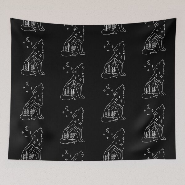 Item preview, Howling Wolf Mountain Silhouette - Boho Celestial Line Art designed and sold by OnPointOutfits.