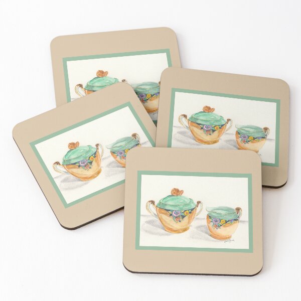 Item preview, Vintage Sugar and Creamer - watercolor painting designed and sold by Annie Mason Art.