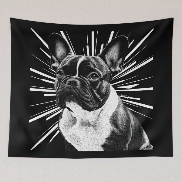 Artikelvorschau, Pointillist Frenchie mit Starburst – Künstlerisches Design der französischen Bulldogge entworfen und verkauft von Fredster1966.