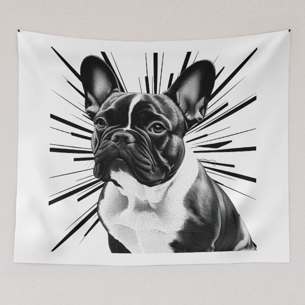 Artikelvorschau, Pointillist Frenchie mit Starburst – Künstlerisches Design der französischen Bulldogge entworfen und verkauft von Fredster1966.