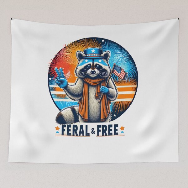 Artikelvorschau, Wild und frei lustig patriotischen Waschbär Frieden 4. Juli entworfen und verkauft von ArtFromBeyond.
