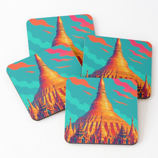 Item preview, Shwedagon Pagoda Retro Travel Poster | Digital Pop Art Myanmar Landmark | Vibrant Buddhist Temple Illustration | Yangon Cityscape Wall Art | Southeast Asia Travel Aesthetic designed and sold by PaintedPixels01.