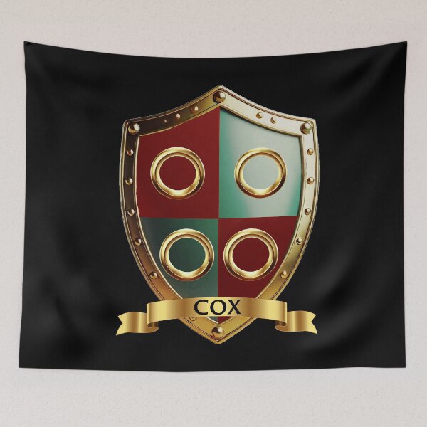 Item preview, Cox Family Shield   Golden Rings and Quartered Shield with Proud Banner designed and sold by Highlandkings.