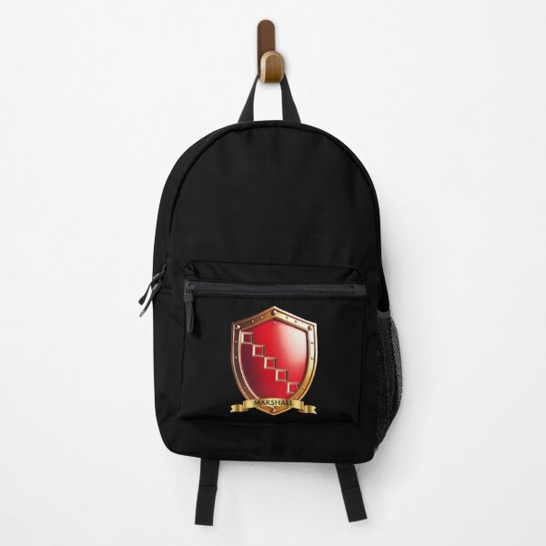 Item preview, Marshall Family Shield Golden Steps on Red with Noble Name Banner designed and sold by Highlandkings.