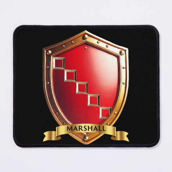 Item preview, Marshall Family Shield   Golden Steps on Red with Noble Name Banner designed and sold by Highlandkings.