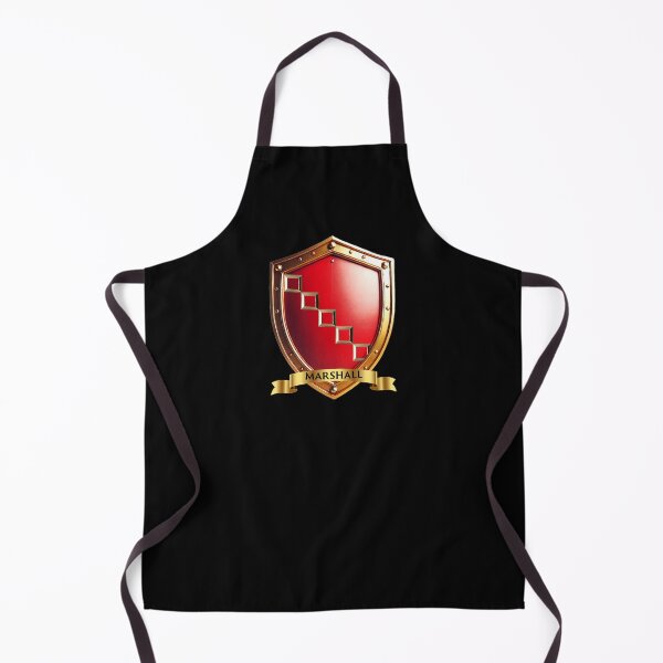 Item preview, Marshall Family Shield Golden Steps on Red with Noble Name Banner designed and sold by Highlandkings.