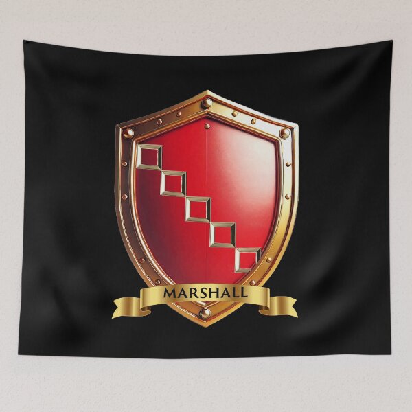 Item preview, Marshall Family Shield   Golden Steps on Red with Noble Name Banner designed and sold by Highlandkings.