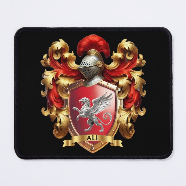 Item preview, Ali Family Crest  Silver Griffin on Red and Gold Shield designed and sold by Highlandkings.