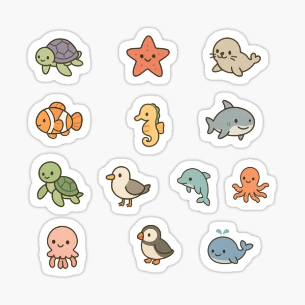 Item preview, cute mini sea animal sticker set pack  designed and sold by Megan Burke.