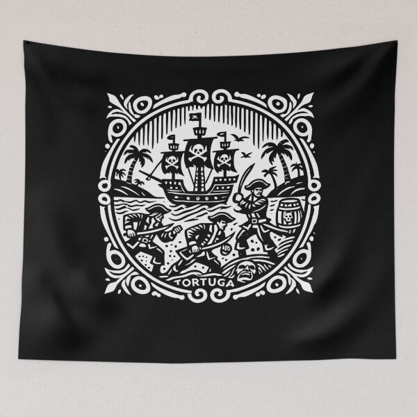Item preview, Pirates Plundering Tortuga – Vintage Black & White Pirate Adventure Design designed and sold by Victor Shadehorn.