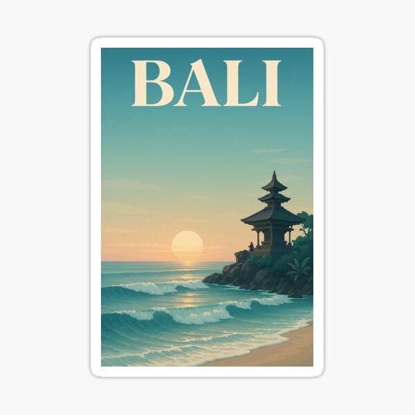 Aperçu de l'œuvre Affiche de voyage du temple d'Ulutwatu à Bali créée et vendue par littleloom.