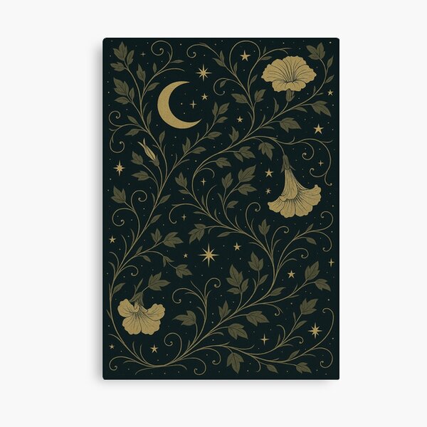 Aperçu de l'œuvre Lunar Botanica – Motif Art Nouveau Fleur de Lune et Nuit Étoilée créée et vendue par Planthem.