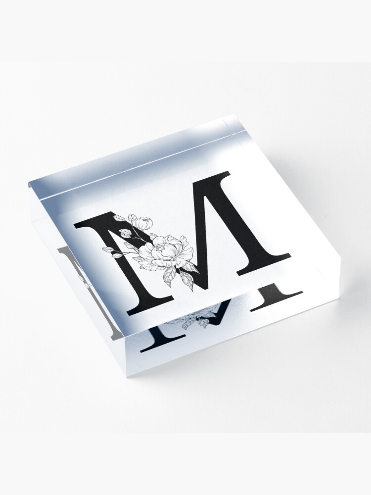 Alternate view of M Botanical Monogram. Detailed Peony Drawing Acrylic Block