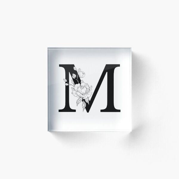 M Botanical Monogram. Detailed Peony Drawing Acrylic Block