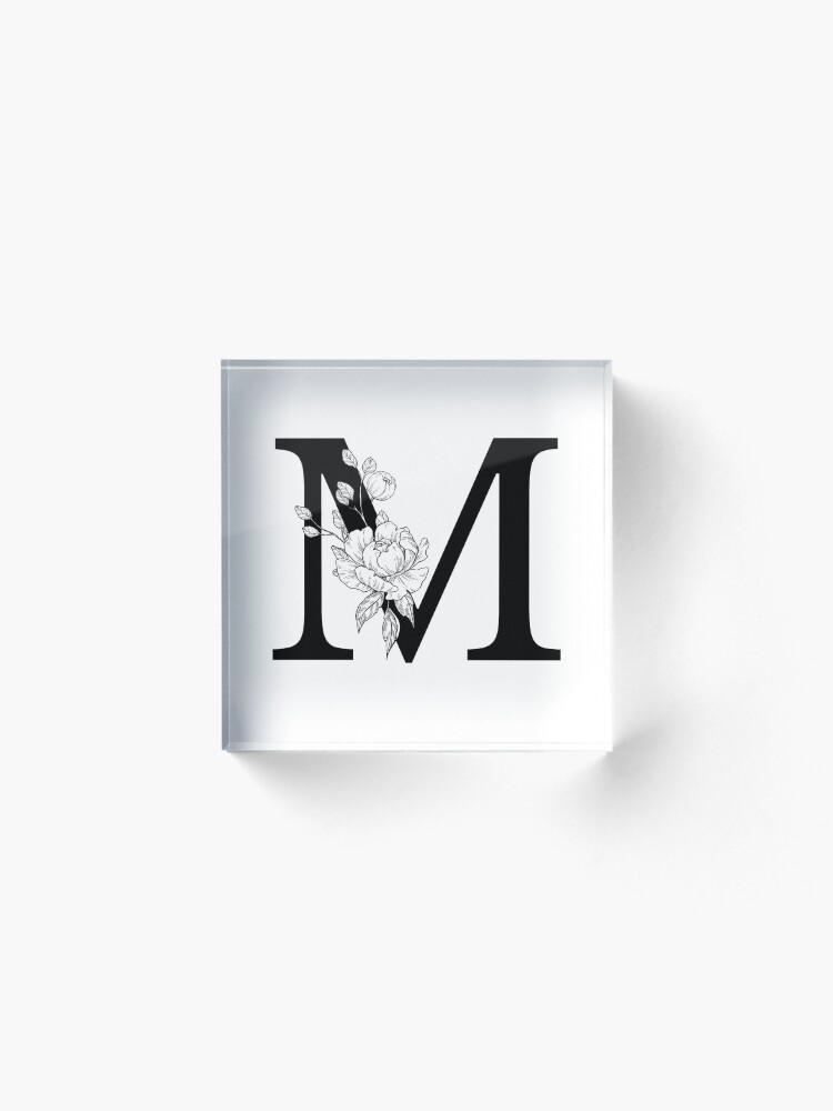 Alternate view of M Botanical Monogram. Detailed Peony Drawing Acrylic Block
