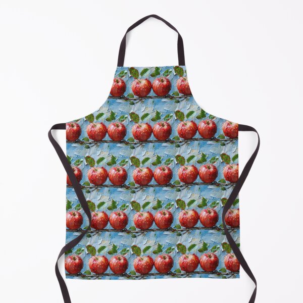 Aperçu de l'œuvre Pommes rouges impasto sur motif répétitif bleu créée et vendue par SimoneBalman.