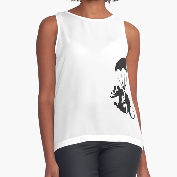 Banksy rat with parachute and nuclear war spy glasses Graffiti Street art with Banksy signature tag HD HIGH QUALITY ONLINE STORE Sleeveless Top