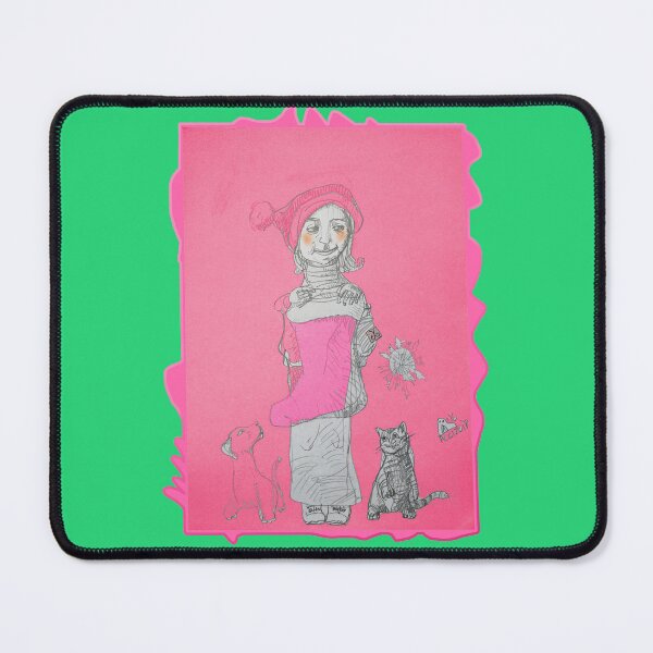 Item preview, Christmas Girl with Saint Nick Sock, Dog and Cat (Drawing by Alice CCI) designed and sold by VanyssaGraphics.