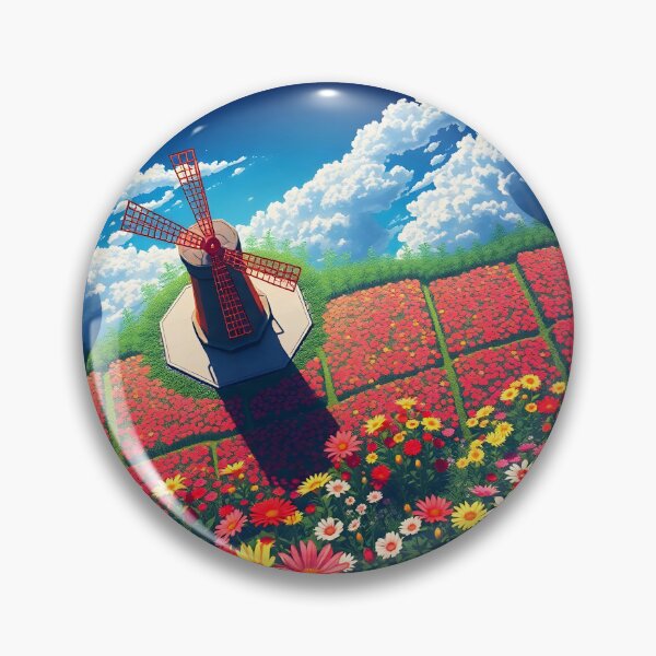 Item preview, Summer Windmill Bird’s-Eye View – Colorful Red Flowerbeds Close-Up designed and sold by EmeraldeaArt.