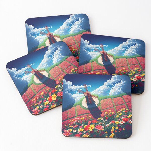 Item preview, Summer Windmill Bird’s-Eye View – Colorful Red Flowerbeds Close-Up designed and sold by EmeraldeaArt.