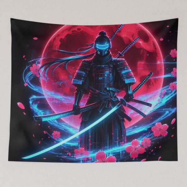 Item preview, Cyber Samurai Under the Blood Moon designed and sold by aipichub.