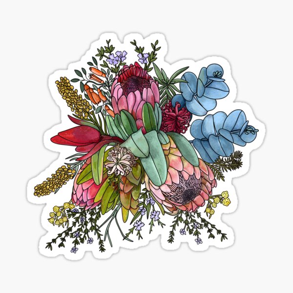 Item preview, Australian Bush Flowers Bouquet – Wattle, Protea & Gumnuts by Jo Story designed and sold by Sketchbook Designs.