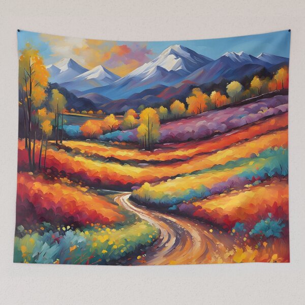 Item preview, Vibrant Colourful Landscape Painting Mountains designed and sold by druidwolfart.