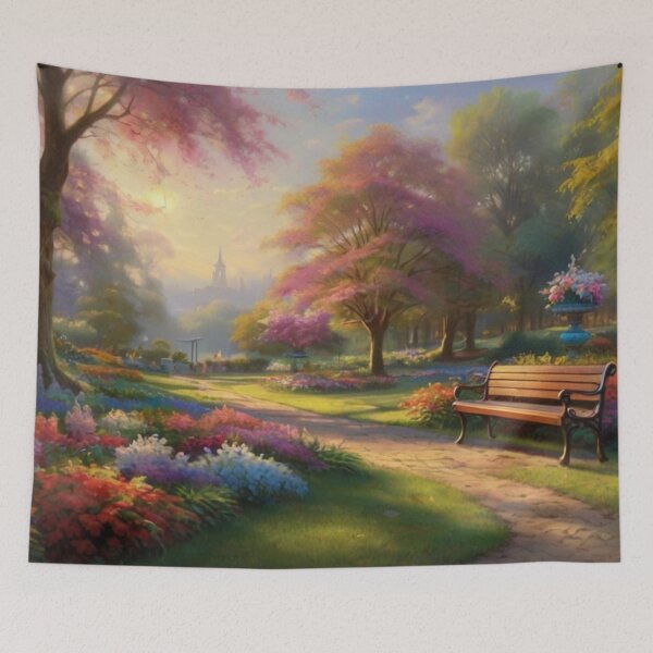 Item preview, Painting of Blossoms and Public Benches designed and sold by BlareBlare.