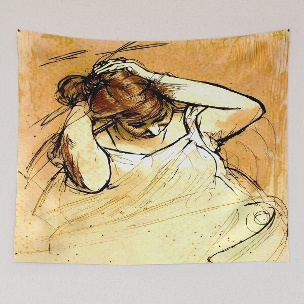 Item preview, Woman Brushing Her Hair: An Intimate Glimpse into Feminine Ritual designed and sold by artdesignsnow.