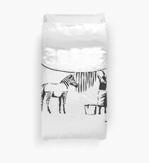 Banksy Graffiti Zebra stripes on a clothing line and a woman with signature Banksy tag Duvet Cover