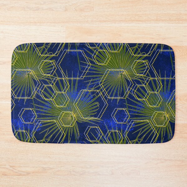 Item preview, fan palm blue glitter hexagons designed and sold by kobyakov.