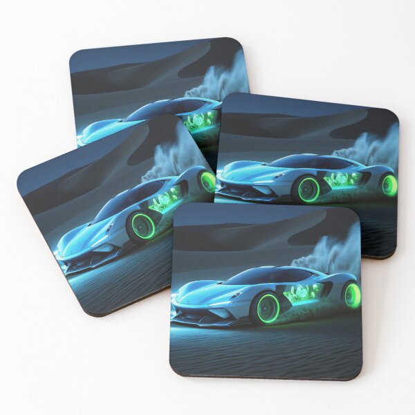 Item preview, Neon Anime Supercar in Desert Night – Futuristic Glowing Sports Car Art designed and sold by ArtiQreate.