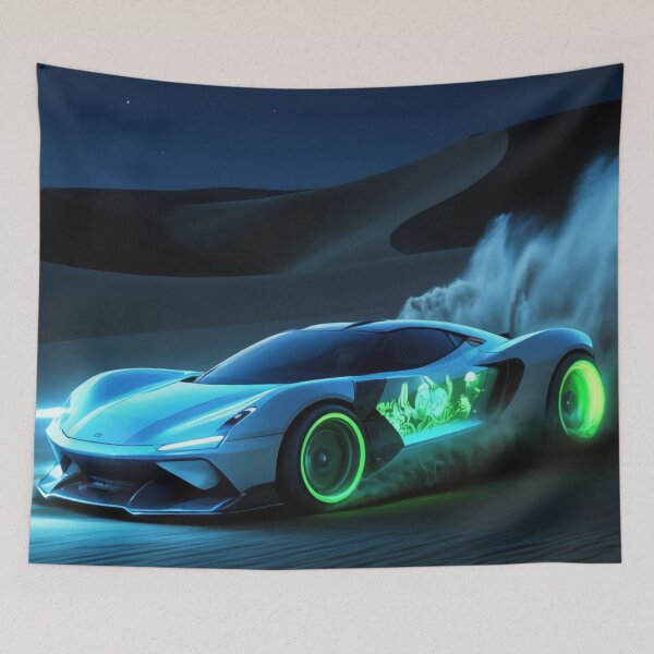 Item preview, Neon Anime Supercar in Desert Night – Futuristic Glowing Sports Car Art designed and sold by ArtiQreate.