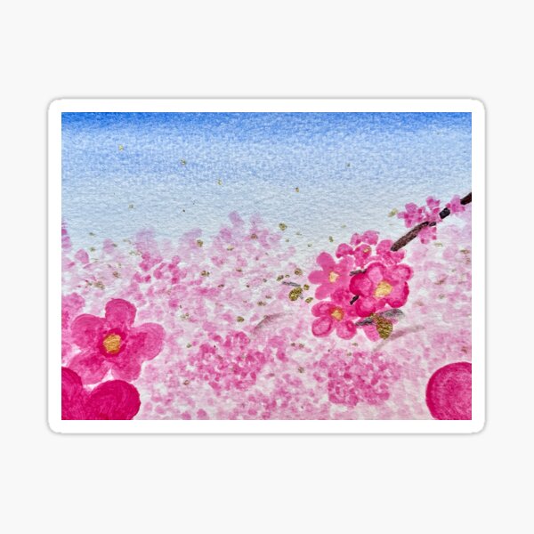 Item preview, Golden Visitors, Painting of Pink Flower Blossoms and Bees designed and sold by Art by Agnes Bosze.