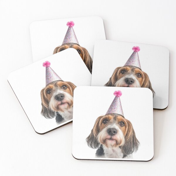 Item preview, Cute Petit Basset Griffon Vendéen dog with Party Hat Birthday Celebration designed and sold by LazyOwlStore.