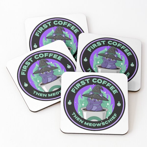 Item preview, First Coffee Then Meowschief – Witchy Purple Cat Design designed and sold by NANursing.