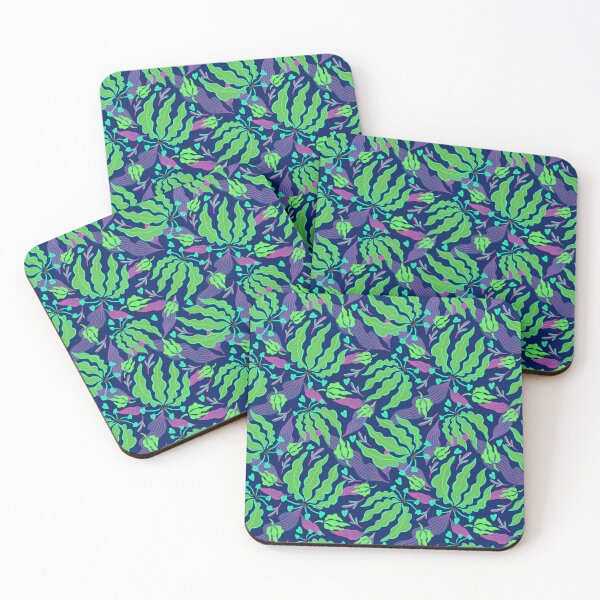 Item preview, Green poison flame floral pattern in navy blue designed and sold by Kaushlydraw.