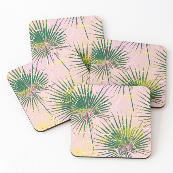 Item preview, fan palm pink glitter hexagons designed and sold by kobyakov.