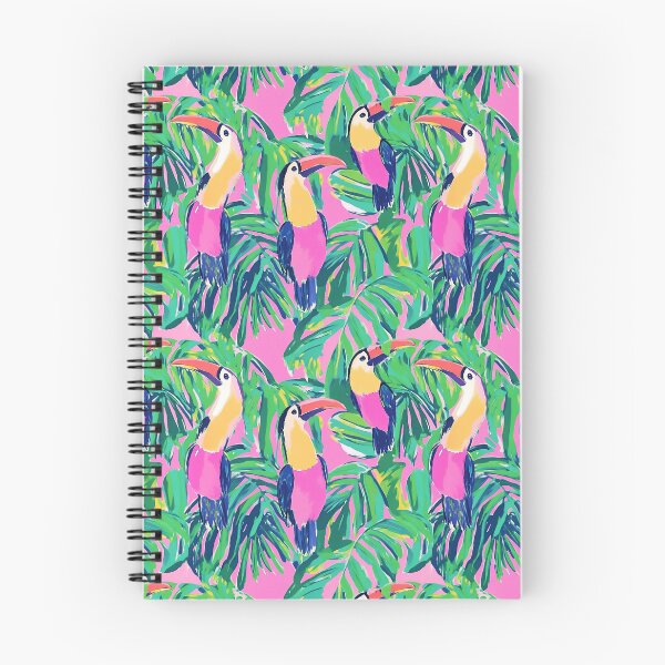 Item preview, Preppy toucan birds in a rainforest, gouache painting in pink and green designed and sold by SophieClimaArt.