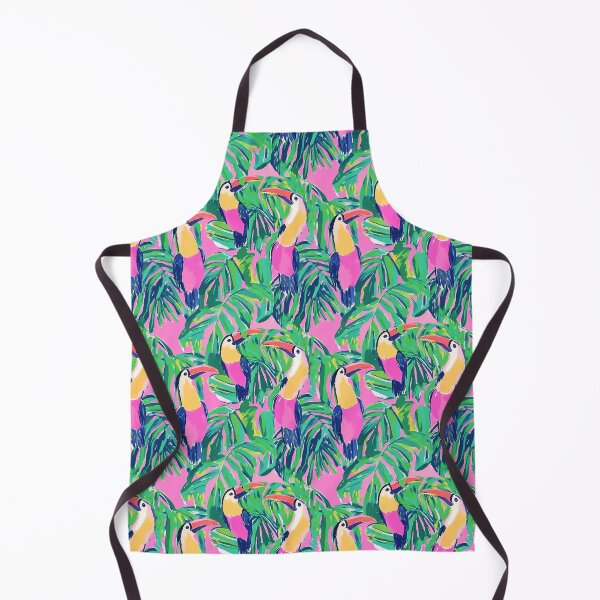 Item preview, Preppy toucan birds in a rainforest, gouache painting in pink and green designed and sold by SophieClimaArt.