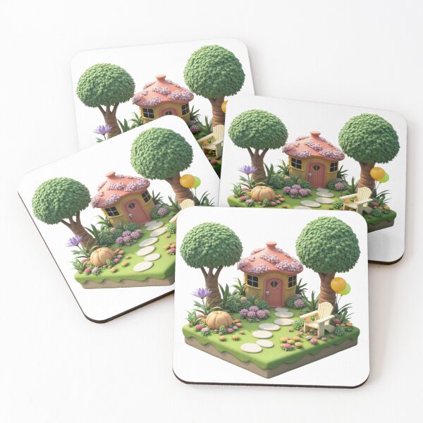 Item preview, Miniature Garden Scene with Yellow Cottage and Pink Roof designed and sold by Creative88Art.