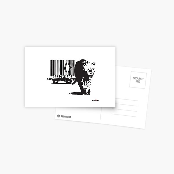 Banksy tiger leopard getting out of a Barcodes cage graffiti black and white Postcard