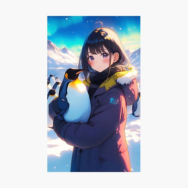 Aperçu de l'œuvre Manga fille d'hiver avec des pingouins créée et vendue par TheArtistOf2022.