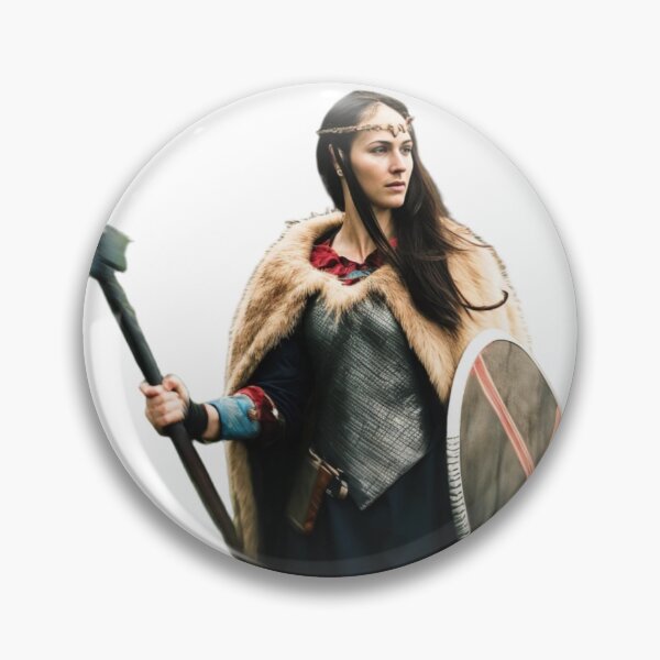 Item preview, Woman in Viking Inspired Attire Holding Axe and Shield designed and sold by Creative88Art.