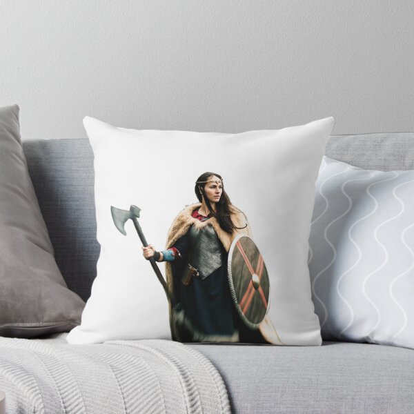 Item preview, Woman in Viking Inspired Attire Holding Axe and Shield designed and sold by Creative88Art.